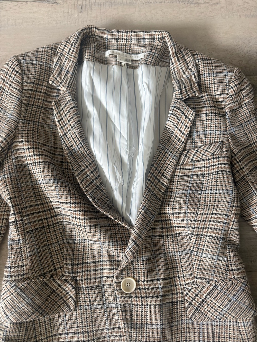 Veronica Beard Tan Plaid Single-Button Blazer - Picture 2 of 5